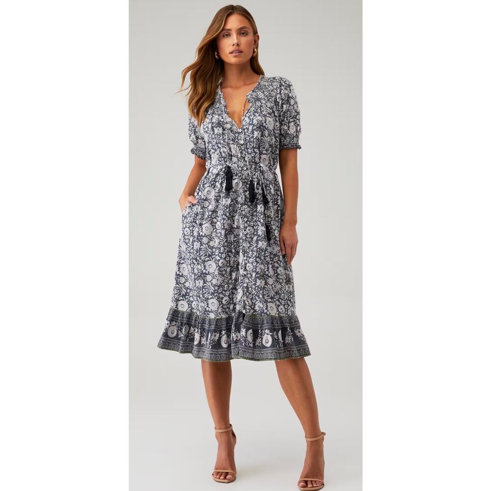Cleobella Shiva Midi Dress Tripura Block Print Size Small